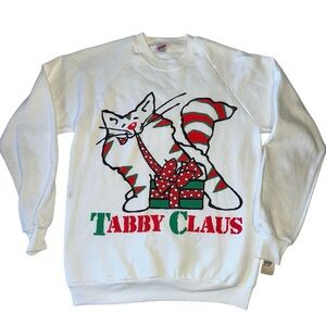 Deadstock Christmas vintage 90s  "Tabby Claus" Christmas sweatshirt Size Large